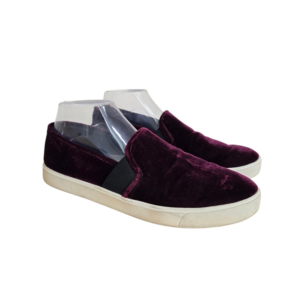 Vince Womens Size 9.5 Burgundy‎ Velvet Slip On Sneakers Round Toe Platform Shoes